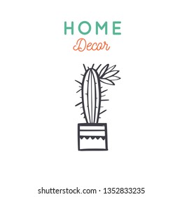 Home decor and House plants vector hand drawn object. Home decorations and interior design element.Isolated boho and scandinavian cartoon sketch