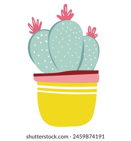 Home decor, houseplants and cacti in stylish pot. Vector illustration