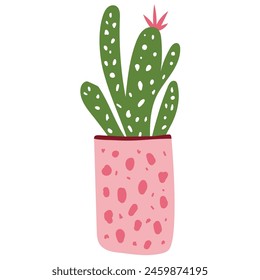 Home decor, houseplants and cacti in stylish pot. Vector illustration