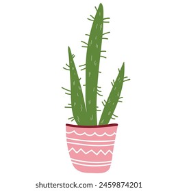 Home decor, houseplants and cacti in stylish pot. Vector illustration