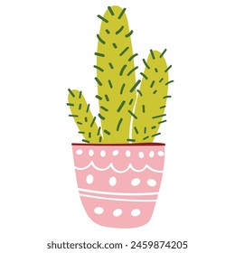 Home decor, houseplants and cacti in stylish pot. Vector illustration