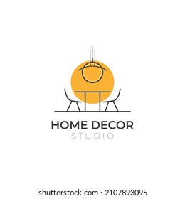 Home Decor Icon Logo With Minimalist Living Room Interior And Lighting On Background.