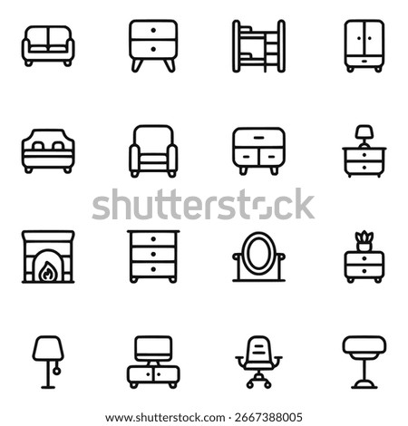 Home Decor Icon Set Interior Design and Furniture Line Icons