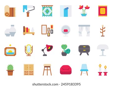 Icono de decoración del hogar conjunto de Vectores. Conjunto de iconos de decoración del hogar. Decoración del hogar Icono de color plano colección