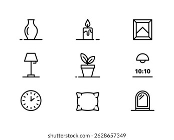Home decor icons set line art style minimalist design