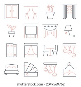 conjunto de iconos de decoración doméstica. símbolo del paquete de decoración doméstica vectores para web infográfica