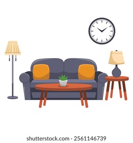 Home Decor Illustration Living Room Essentials in Vector Style