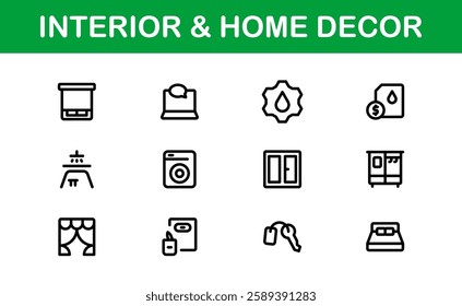 Home Decor and Interior Design Icon Pack. Perfect Icons for Living Spaces, Decoration, and Home Styling
