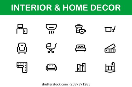 Home Decor and Interior Design Icon Pack. Perfect Icons for Living Spaces, Decoration, and Home Styling