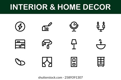 Home Decor and Interior Design Icon Pack. Perfect Icons for Living Spaces, Decoration, and Home Styling