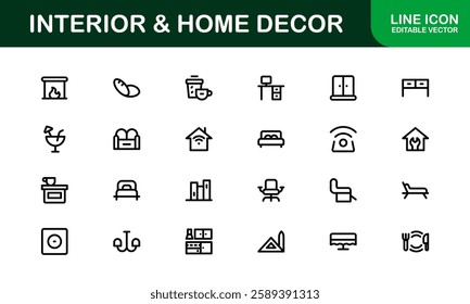 Home Decor and Interior Design Icon Pack. Perfect Icons for Living Spaces, Decoration, and Home Styling