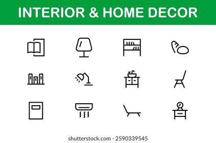 Home Decor and Interior Design Icon Pack. Perfect Icons for Living Spaces, Decoration, and Home Styling