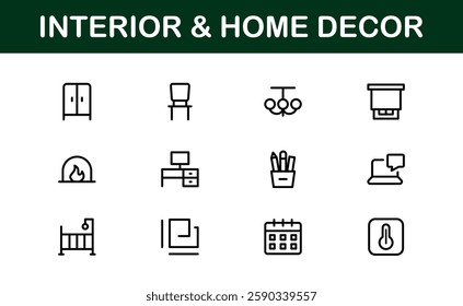 Home Decor and Interior Design Icon Pack. Perfect Icons for Living Spaces, Decoration, and Home Styling