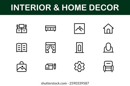 Home Decor and Interior Design Icon Pack. Perfect Icons for Living Spaces, Decoration, and Home Styling