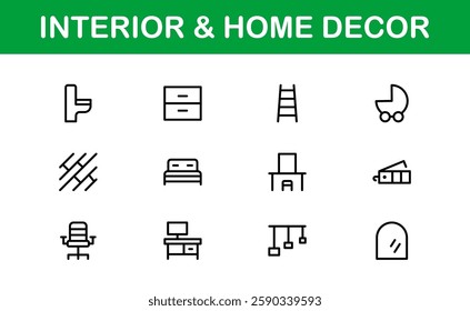 Home Decor and Interior Design Icon Pack. Perfect Icons for Living Spaces, Decoration, and Home Styling