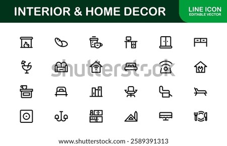 Home Decor and Interior Design Icon Pack. Perfect Icons for Living Spaces, Decoration, and Home Styling