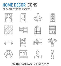 Home decor line icon set, decoration collection, vector graphics, logo illustrations, home decor vector icons, interior signs, outline pictograms, editable stroke