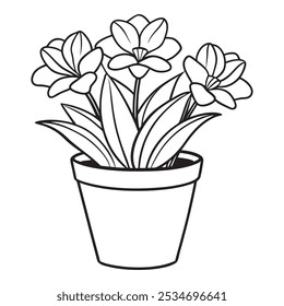 Home decor. Line sketch of flowers in pots, Drawing vector black. Cacti and succulents. Italian herbs and spices in pots