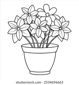 Home decor. Line sketch of flowers in pots, Drawing vector black. Cacti and succulents. Italian herbs and spices in pots