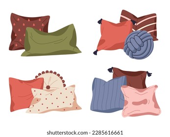 Decorative small cushions plain and with patterns Vector Image
