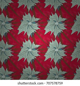 Home decor. Seamless pattern with fantasy flowers, natural wallpaper, green, brown and red floral decoration curl illustration. Vector paisley print hand drawn elements.