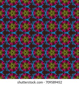 Home decor. Seamless pattern with fantasy flowers, natural wallpaper, green, brown and blue floral decoration curl illustration. Vector paisley print hand drawn elements.
