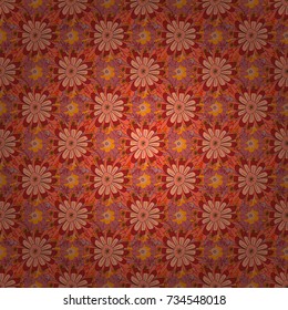 Home decor. Seamless pattern with fantasy flowers, natural wallpaper, pink, red and orange floral decoration curl illustration. Vector paisley print hand drawn elements.