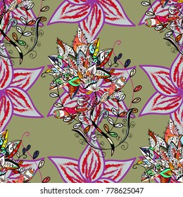 Home decor. Seamless pattern with fantasy flowers, natural wallpaper, floral decoration curl illustration. Paisley print hand drawn elements.