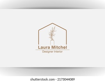 home decor store emblem with tulip in simple linear style Vector logo design template, scandinavian and minimal interior decoration, accessories and objects