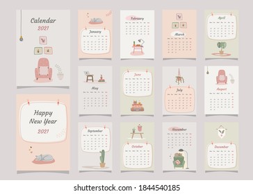 Home decor yearly planner calendar 2021 with all months