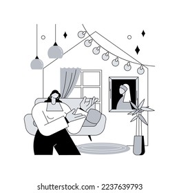 Home decoration abstract concept vector illustration. Holiday indoor decoration, festive element, outdoor home design, creative light, living room decor, interior products abstract metaphor.