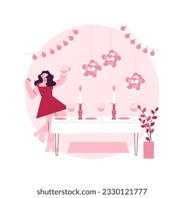Home decoration abstract concept vector illustration. Holiday indoor decoration, festive element, outdoor home design, creative light, living room decor, interior products abstract metaphor.