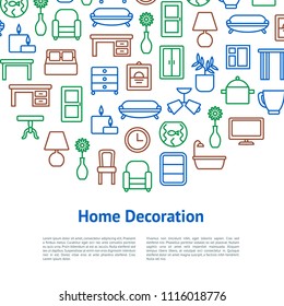 Home Decoration Concept Card Include of Table, Chair and Bulb. Vector illustration of Elements Living Room