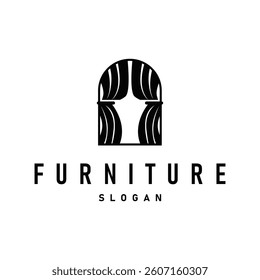 home decoration design with simple minimalist curtain logo concept, window decoration template illustration for business brand