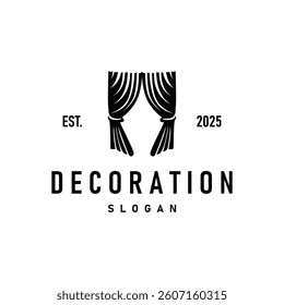 home decoration design with simple minimalist curtain logo concept, window decoration template illustration for business brand