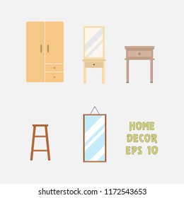 Home decoration flat icon set 1. There are furnitures for decorate your home. It's cute.
