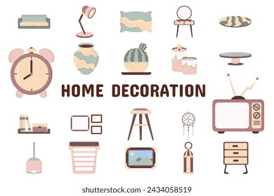 Home Decoration Flat Vector Illustration Icon Sticker Set Design Materials