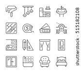home decoration and furniture thin line icon set, black color, isolated