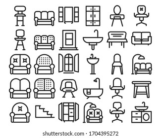 home decoration and furniture thin line icon set