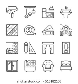 home decoration and furniture thin line icon set, black color, isolated - Shutterstock ID 515182108