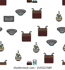 Home Decoration And Furniture Vector Seamless Pattern Thin Line Illustration