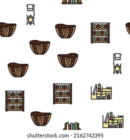 Home Decoration And Furniture Vector Seamless Pattern Thin Line Illustration