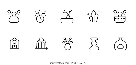 Icono de la decoración casera, diseño del sistema del Vector de la decoración casera con el movimiento editable. Línea, sólido, línea plana, estilo delgado y conveniente para la página del Web, App móvil, UI, diseño de UX.