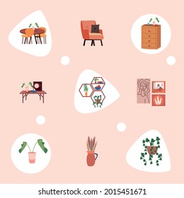 home and decoration icon set on pink background