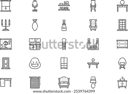 Home decoration icons collection is a vector illustration with editable stroke.