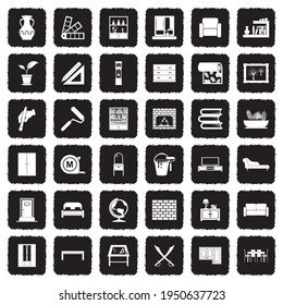 Home Decoration Icons. Grunge Black Flat Design. Vector Illustration.