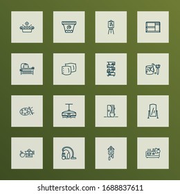 Home decoration icons line style set with floor mirror, cuckoo clock, drawing easel and other cushion elements. Isolated vector illustration home decoration icons.