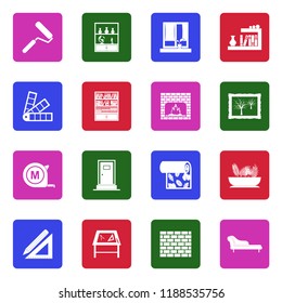 Home Decoration Icons. White Flat Design In Square. Vector Illustration. 