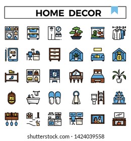 Home decoration and interior design filled outline icon set. 