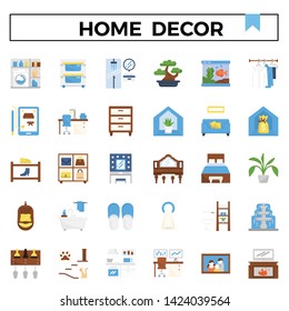 Home decoration and interior design flat design icon set. 